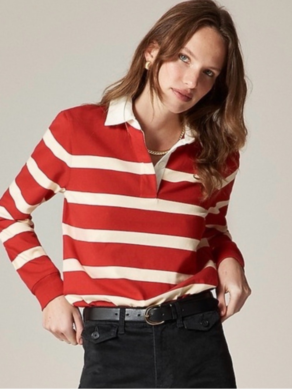 JCrew Striped Red & Cream Rugby Polo Top